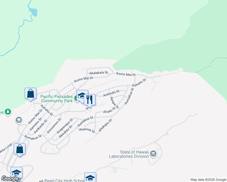 map of restaurants, bars, coffee shops, grocery stores, and more near 2410 Anihinihi Street in Pearl City