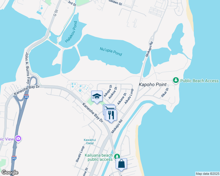 map of restaurants, bars, coffee shops, grocery stores, and more near 209 Aiokoa Street in Kailua