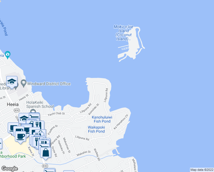 map of restaurants, bars, coffee shops, grocery stores, and more near 452 Lilipuna Road in Kaneohe