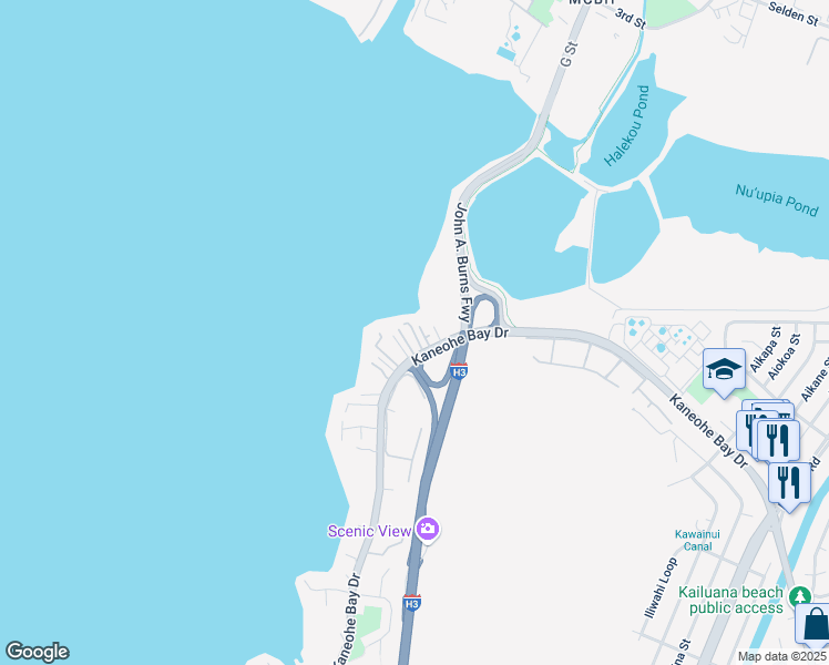 map of restaurants, bars, coffee shops, grocery stores, and more near 44-295 Kaneohe Bay Drive in Kaneohe