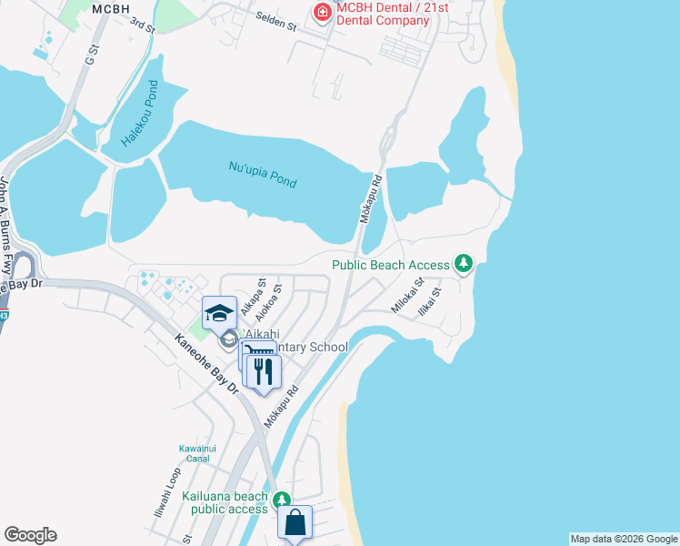 map of restaurants, bars, coffee shops, grocery stores, and more near 669 Mokapu Road in Kailua