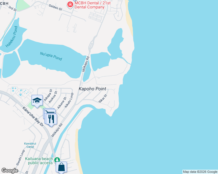 map of restaurants, bars, coffee shops, grocery stores, and more near 645 Milokai Street in Kailua