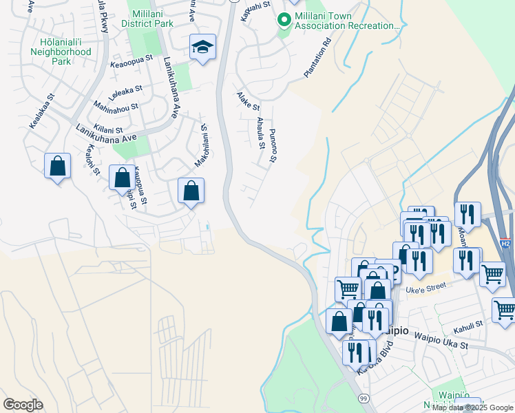 map of restaurants, bars, coffee shops, grocery stores, and more near 94-480 Punono Street in Mililani