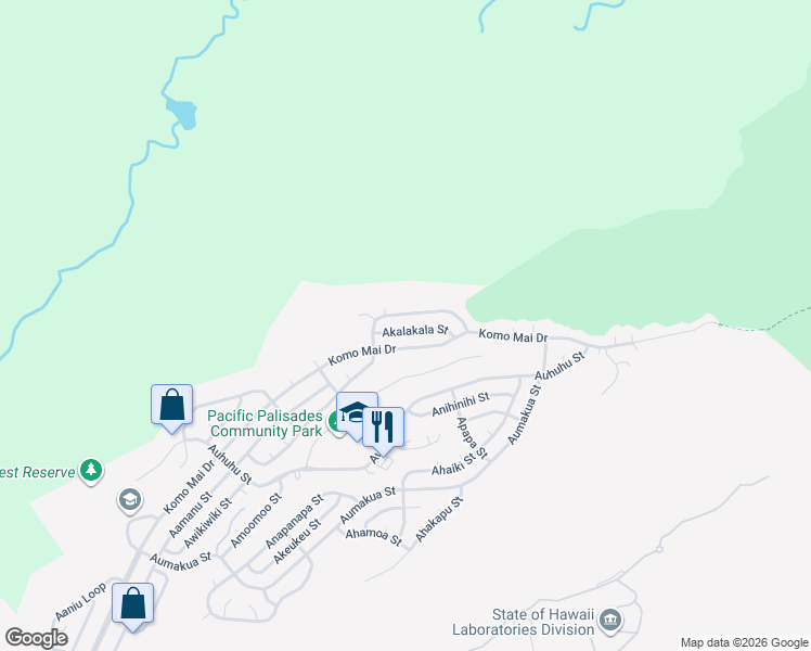 map of restaurants, bars, coffee shops, grocery stores, and more near 2350 Akalakala Street in Pearl City