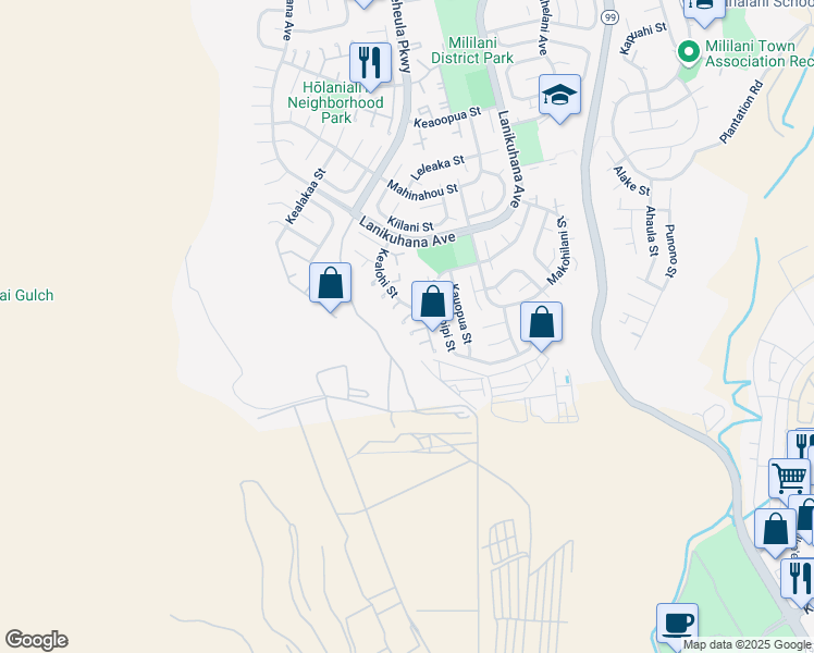 map of restaurants, bars, coffee shops, grocery stores, and more near 94-508 Kealohi Way in Mililani