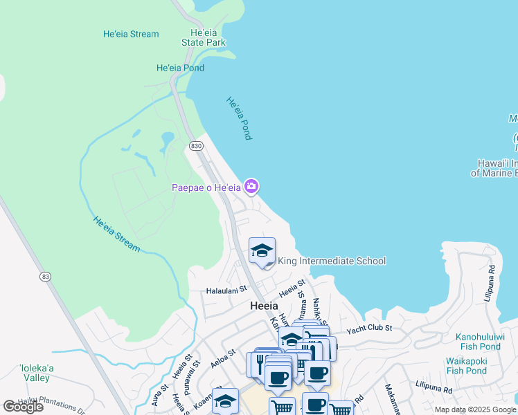 map of restaurants, bars, coffee shops, grocery stores, and more near 46-57 Ipuka Street in Kaneohe