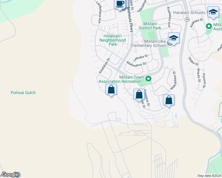 map of restaurants, bars, coffee shops, grocery stores, and more near 94-492 Alamea Place in Mililani