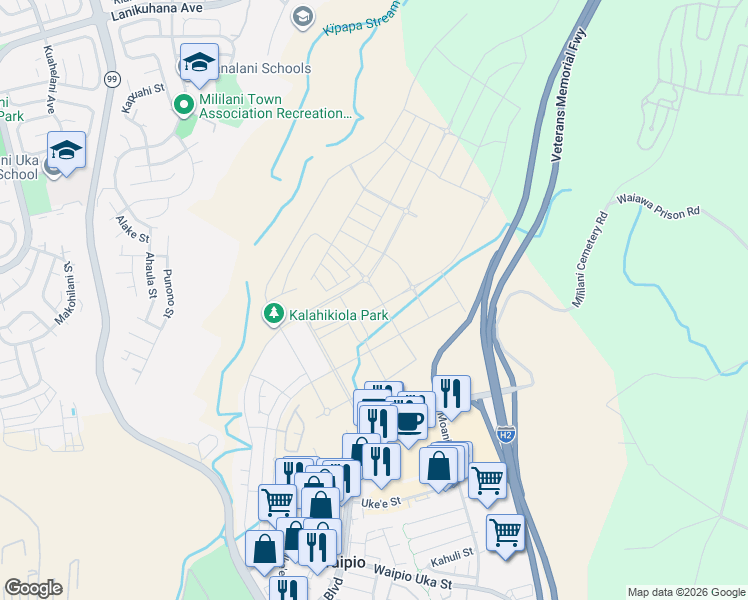 map of restaurants, bars, coffee shops, grocery stores, and more near Plantation Road in Waipahu