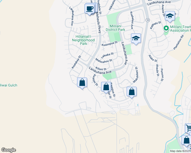 map of restaurants, bars, coffee shops, grocery stores, and more near 94-243 Ihumoe Place in Mililani