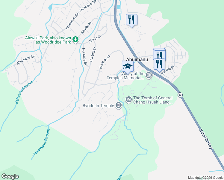 map of restaurants, bars, coffee shops, grocery stores, and more near 47-542 Hua Place in Kaneohe