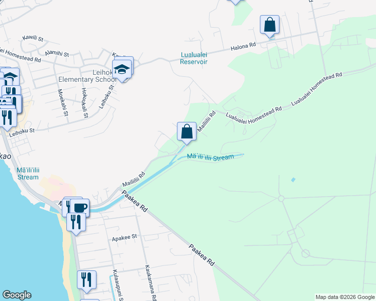 map of restaurants, bars, coffee shops, grocery stores, and more near 86-303 Mailiilii Road in Waianae