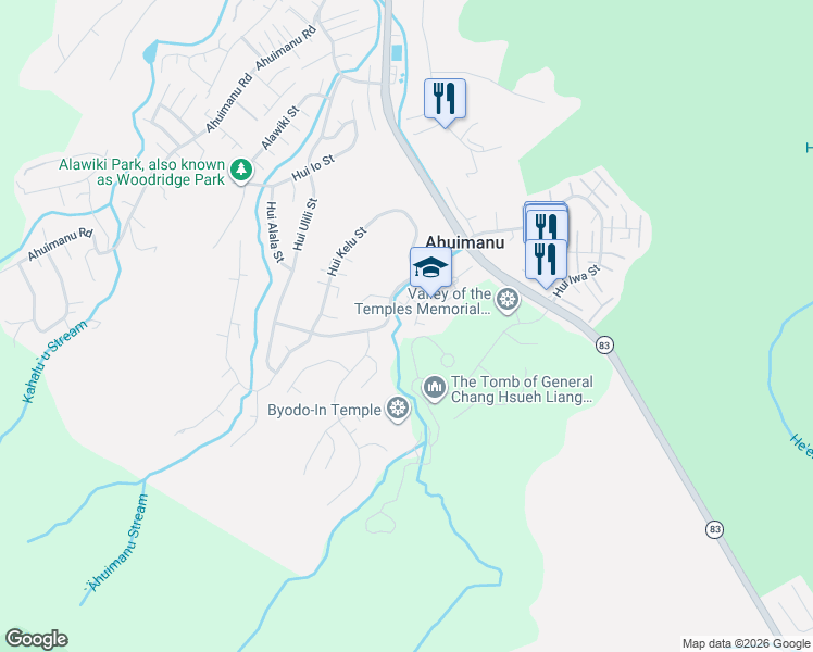 map of restaurants, bars, coffee shops, grocery stores, and more near 47-220 Hui Aeko Way in Kaneohe