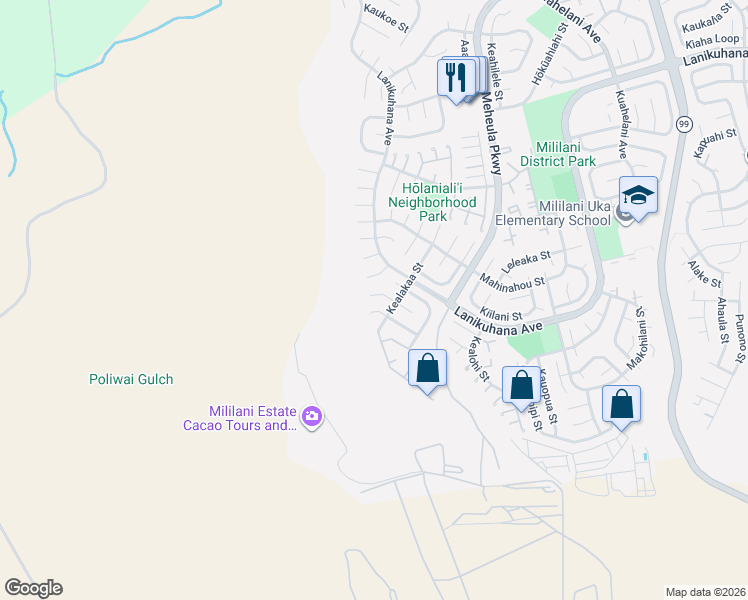 map of restaurants, bars, coffee shops, grocery stores, and more near 94-713 Waileia Place in Mililani