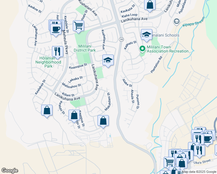 map of restaurants, bars, coffee shops, grocery stores, and more near 94-535 Makohilani Street in Mililani