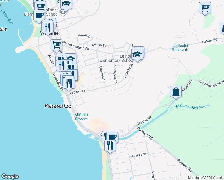 map of restaurants, bars, coffee shops, grocery stores, and more near in Waianae
