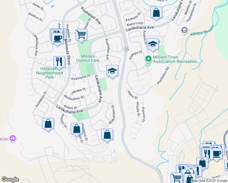 map of restaurants, bars, coffee shops, grocery stores, and more near 94-429 Lanikūhana Place in Mililani