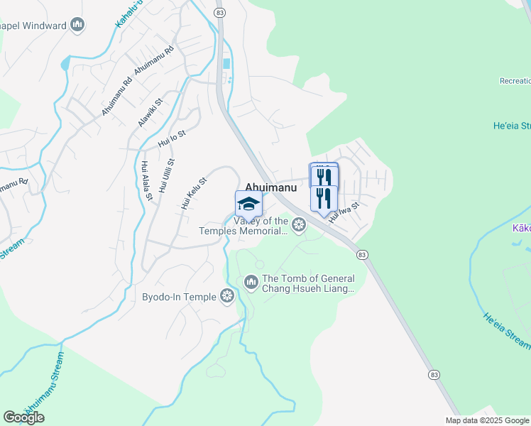 map of restaurants, bars, coffee shops, grocery stores, and more near 47-495 Hui Aeko Place in Kaneohe