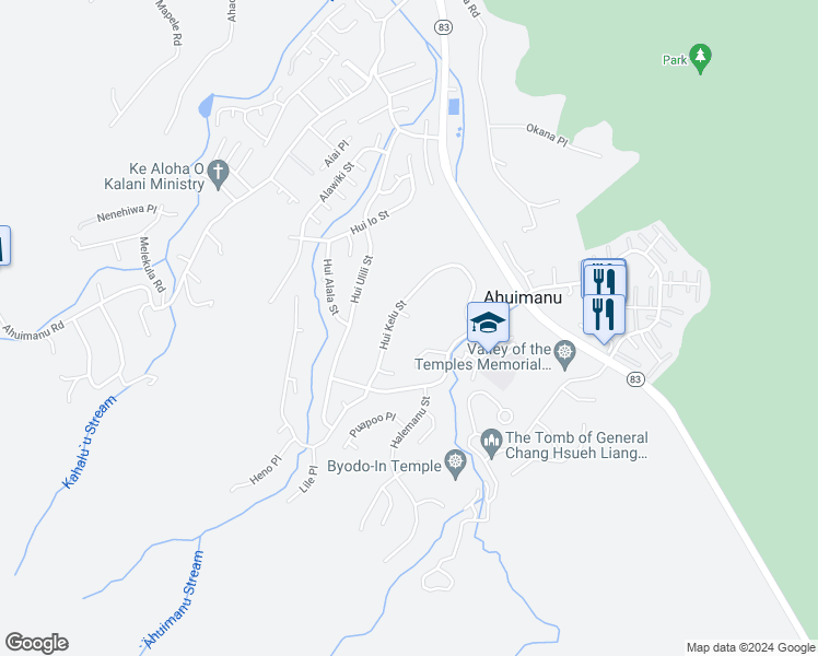map of restaurants, bars, coffee shops, grocery stores, and more near 47-6726 Hui Kelu Street in Kaneohe