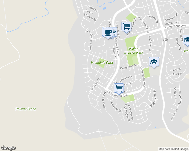 map of restaurants, bars, coffee shops, grocery stores, and more near 94-347 Kioele Place in Mililani