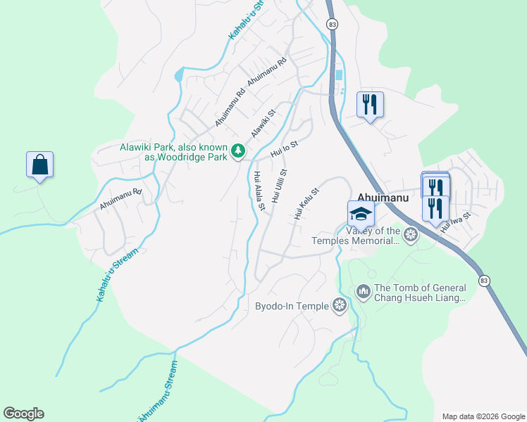map of restaurants, bars, coffee shops, grocery stores, and more near 47-672 Hui Alala Street in Kaneohe