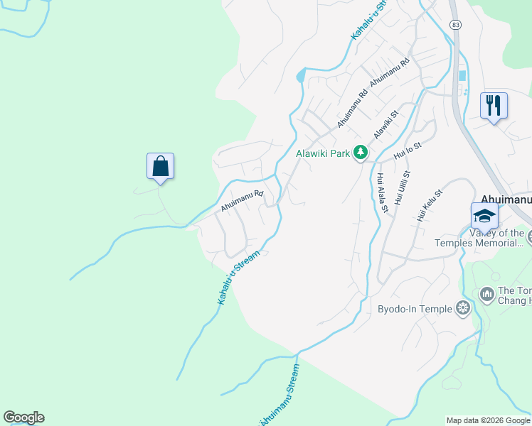 map of restaurants, bars, coffee shops, grocery stores, and more near 47-614 Ahuimanu Road in Kaneohe