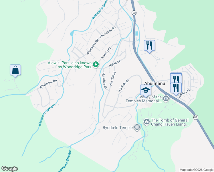 map of restaurants, bars, coffee shops, grocery stores, and more near 47-672 Hui Alala Street in Kaneohe