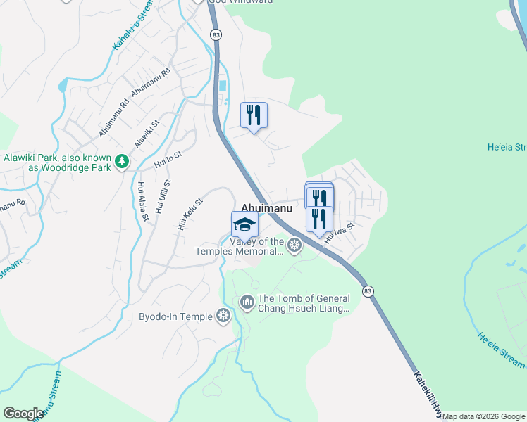 map of restaurants, bars, coffee shops, grocery stores, and more near 47-451 Hui Aeko Place in Kaneohe