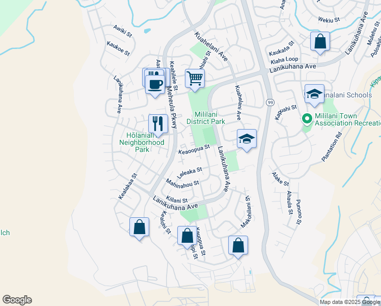 map of restaurants, bars, coffee shops, grocery stores, and more near in Mililani