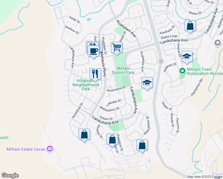 map of restaurants, bars, coffee shops, grocery stores, and more near in Mililani