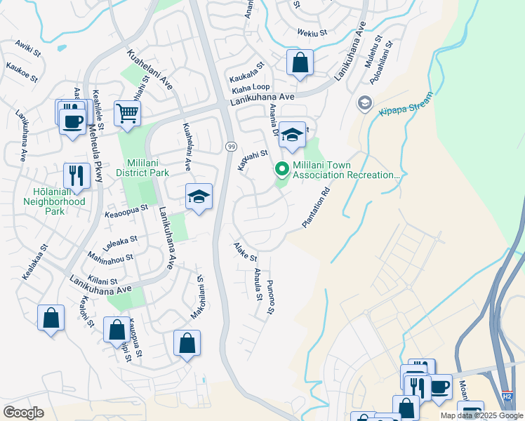map of restaurants, bars, coffee shops, grocery stores, and more near 94-380 Welehu Street in Mililani