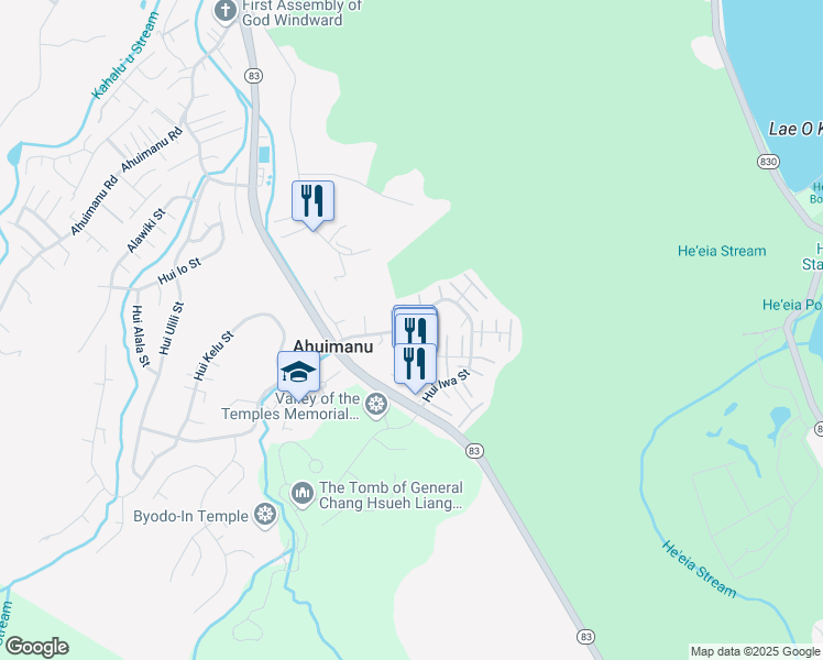 map of restaurants, bars, coffee shops, grocery stores, and more near in Ahuimanu