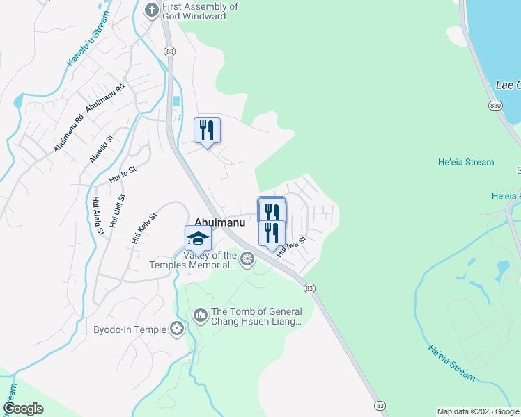 map of restaurants, bars, coffee shops, grocery stores, and more near in Ahuimanu