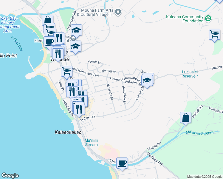 map of restaurants, bars, coffee shops, grocery stores, and more near 86-211 Moeha Street in Waianae