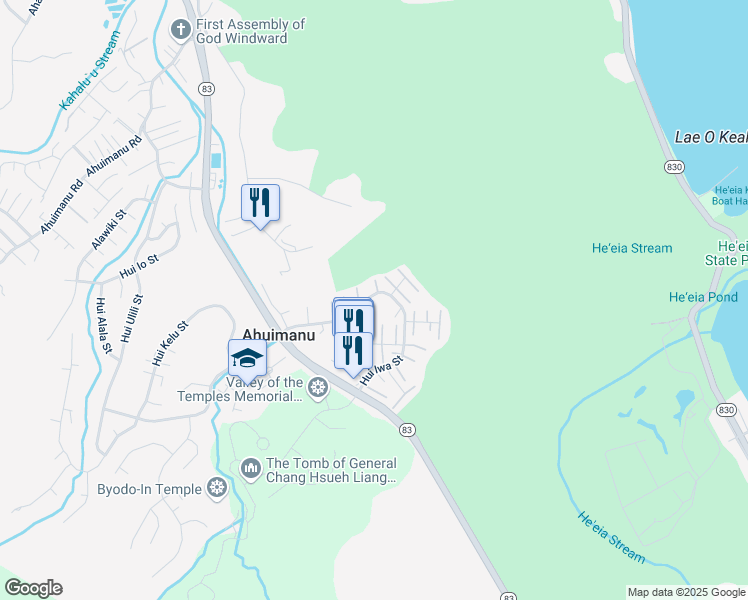 map of restaurants, bars, coffee shops, grocery stores, and more near in Ahuimanu