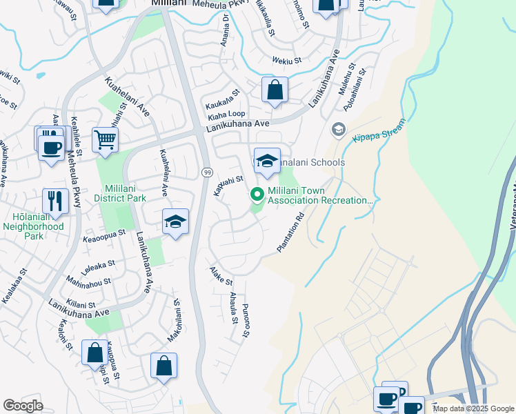 map of restaurants, bars, coffee shops, grocery stores, and more near 94-300 Anania Drive in Mililani