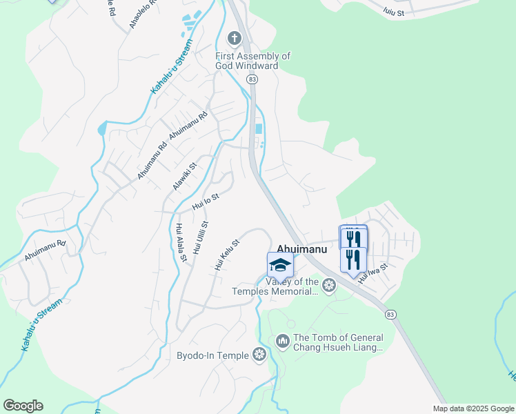 map of restaurants, bars, coffee shops, grocery stores, and more near 47-732 Hui Kelu Street in Kaneohe