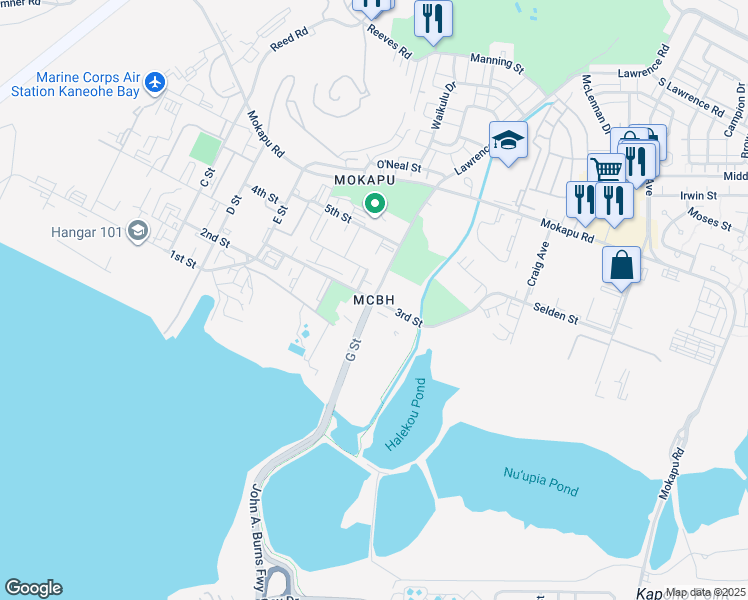 map of restaurants, bars, coffee shops, grocery stores, and more near in Kaneohe Base