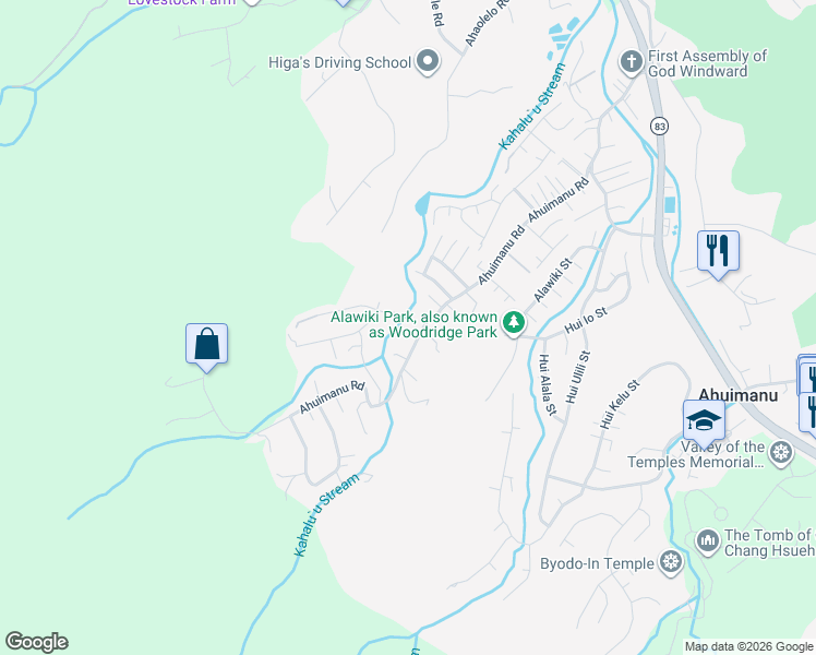 map of restaurants, bars, coffee shops, grocery stores, and more near 47-566 Ahuimanu Road in Kaneohe