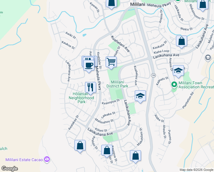 map of restaurants, bars, coffee shops, grocery stores, and more near 94-711 Meheula Parkway in Mililani
