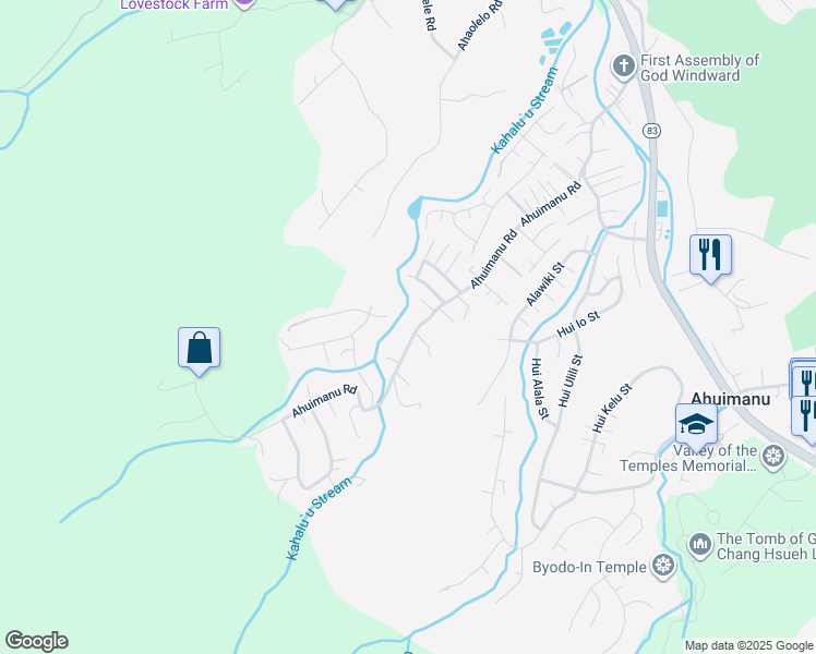 map of restaurants, bars, coffee shops, grocery stores, and more near 47-566 Ahuimanu Road in Kaneohe