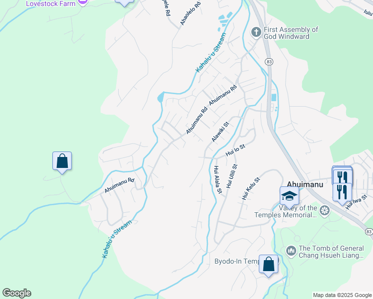 map of restaurants, bars, coffee shops, grocery stores, and more near 47-550 Ahuimanu Road in Kaneohe