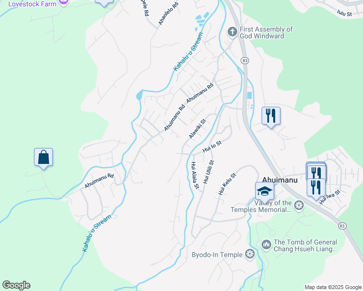 map of restaurants, bars, coffee shops, grocery stores, and more near 47-629 Alawiki Street in Kaneohe