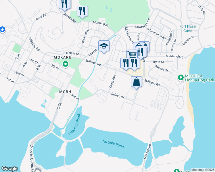 map of restaurants, bars, coffee shops, grocery stores, and more near 402 Craig Avenue in Kailua