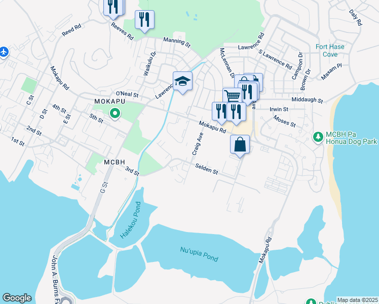 map of restaurants, bars, coffee shops, grocery stores, and more near 402 Craig Avenue in Kailua