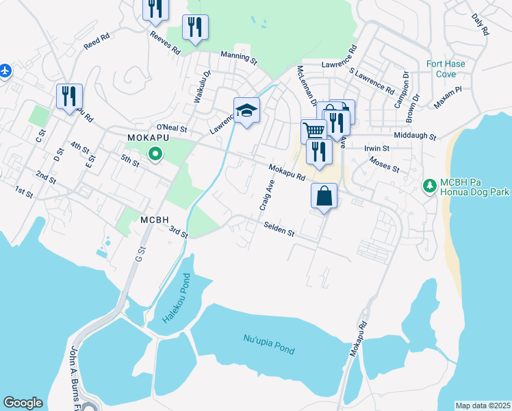 map of restaurants, bars, coffee shops, grocery stores, and more near 402 Craig Avenue in Kailua
