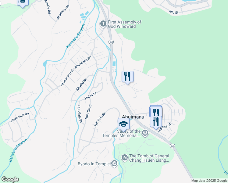 map of restaurants, bars, coffee shops, grocery stores, and more near 47-332 Hui Koloa Place in Kaneohe