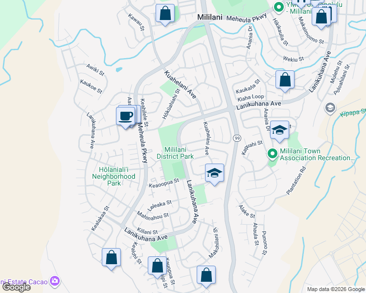 map of restaurants, bars, coffee shops, grocery stores, and more near 94-351 Hokuili Street in Mililani