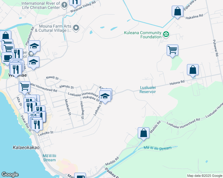 map of restaurants, bars, coffee shops, grocery stores, and more near 86-396 Kawili Street in Waianae