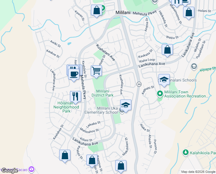 map of restaurants, bars, coffee shops, grocery stores, and more near 94-351 Hokuili Street in Mililani