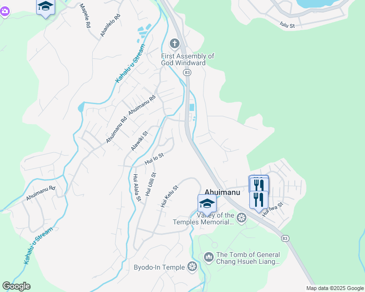 map of restaurants, bars, coffee shops, grocery stores, and more near 47-332 Hui Koloa Place in Kaneohe